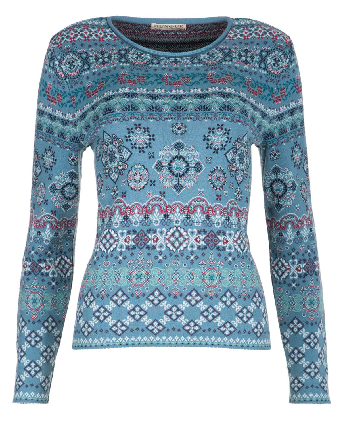 Dunque Damen Jacquard Pullover Rundhals Bio Baumwolle