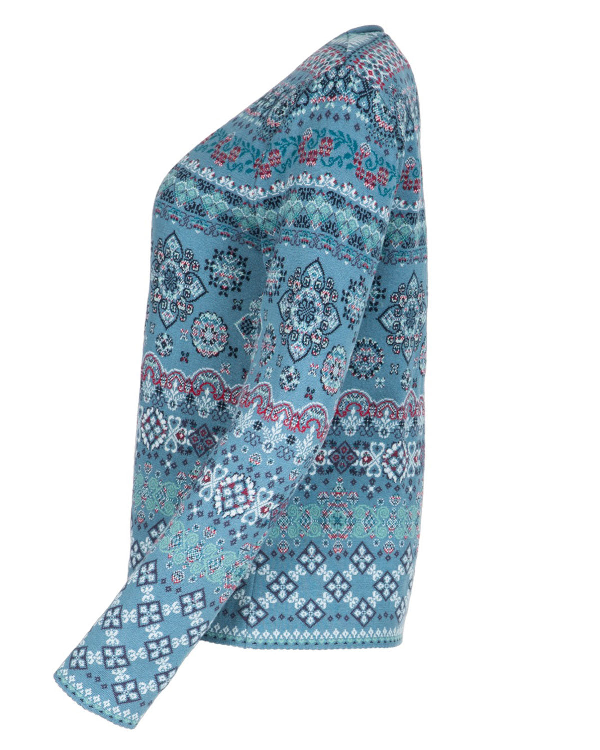 Dunque Damen Jacquard Pullover Rundhals Bio Baumwolle