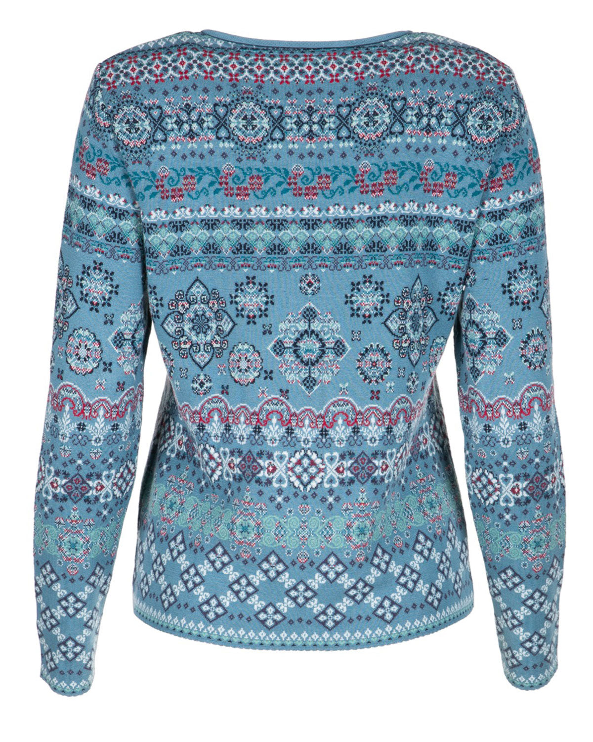 Dunque Damen Jacquard Pullover Rundhals Bio Baumwolle