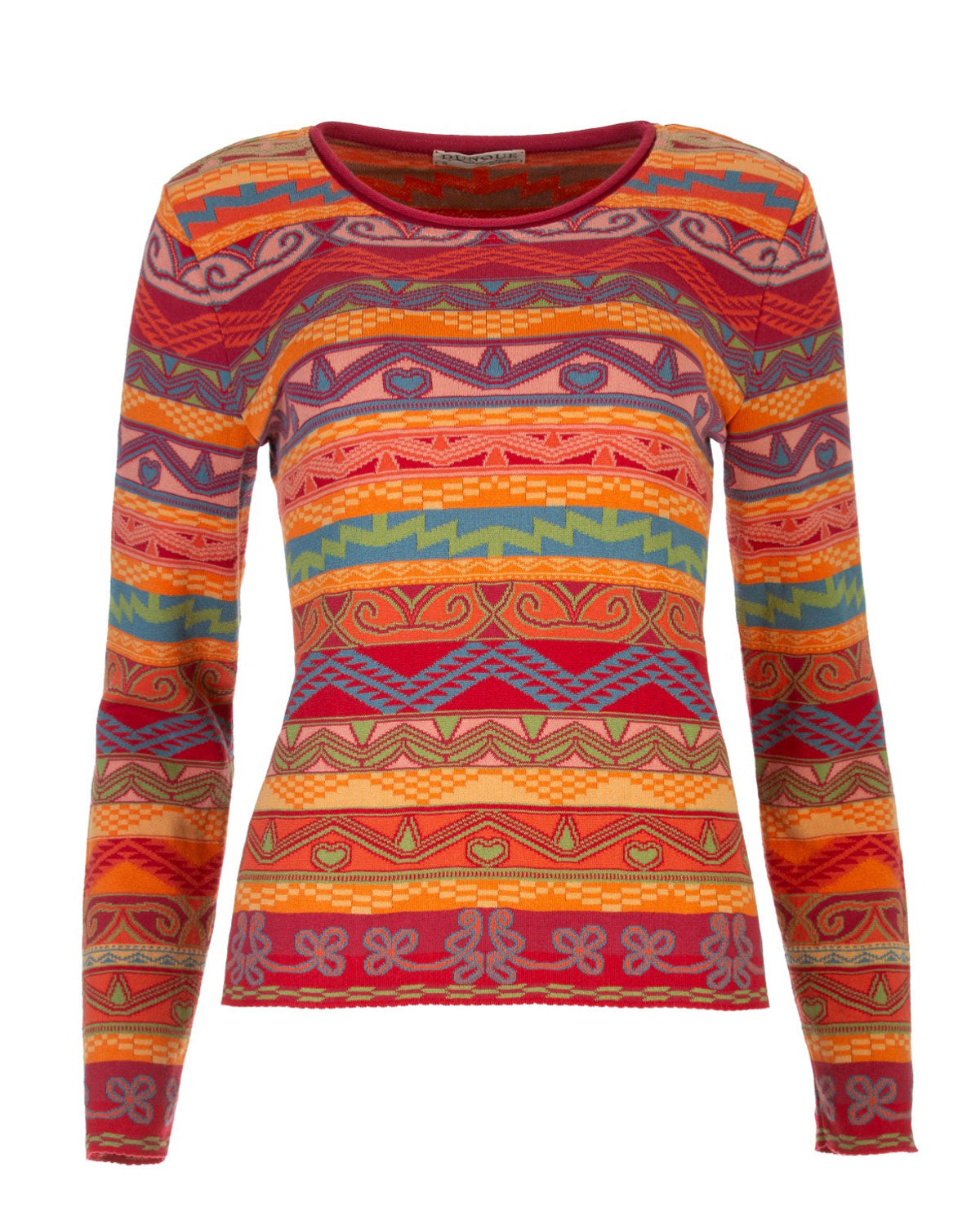 Dunque Damen Jacquard-Strick Pullover Bio Baumwolle