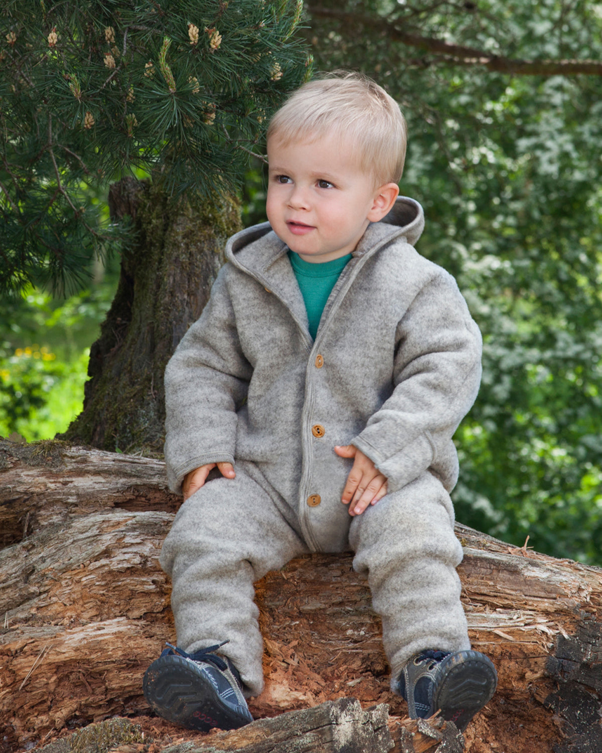 Engel Natur Baby Woll Fleece Overall mit Kapuze