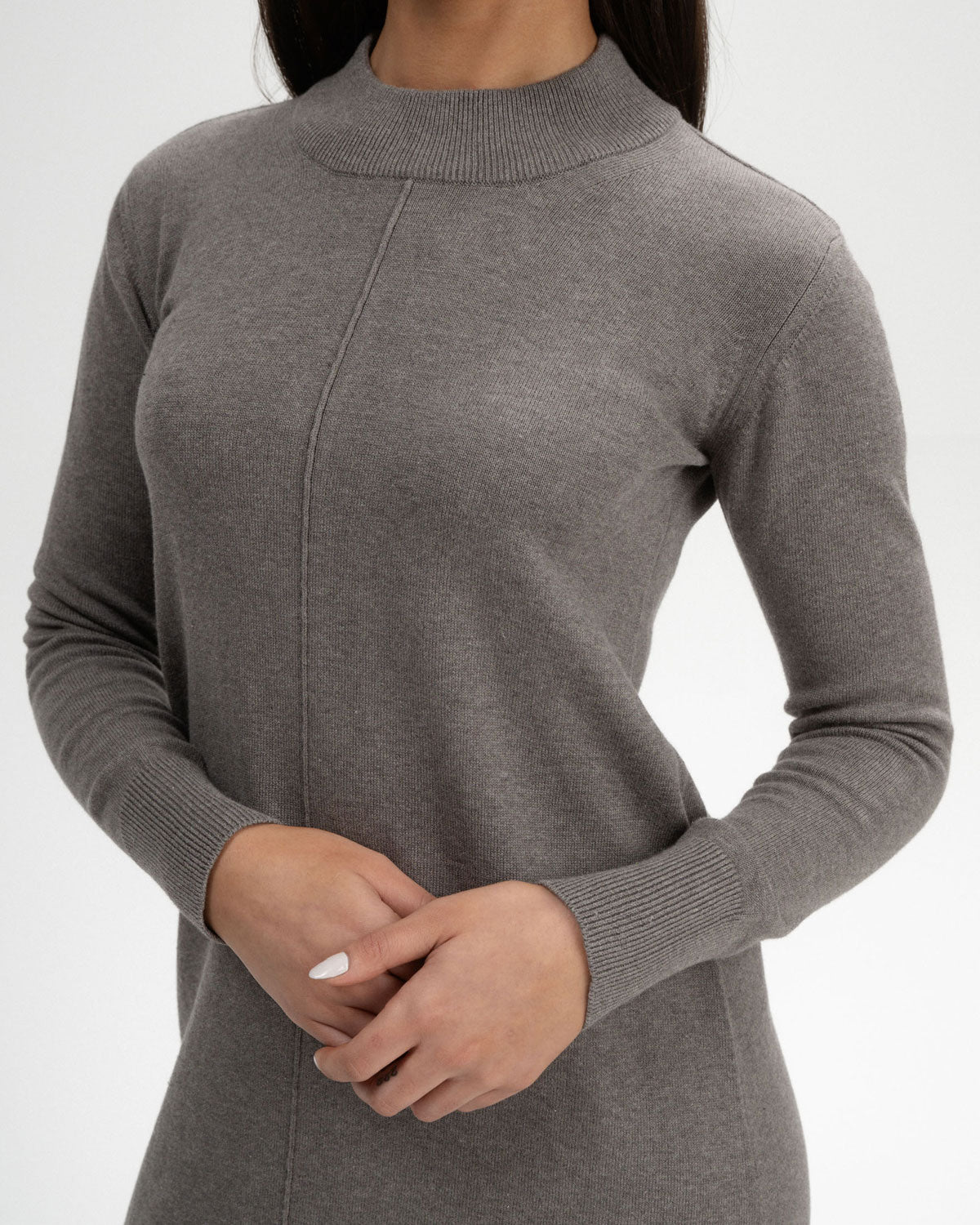 Mela Damen Bio Baumwolle Basic Stehkragen Feinstrick Kleid