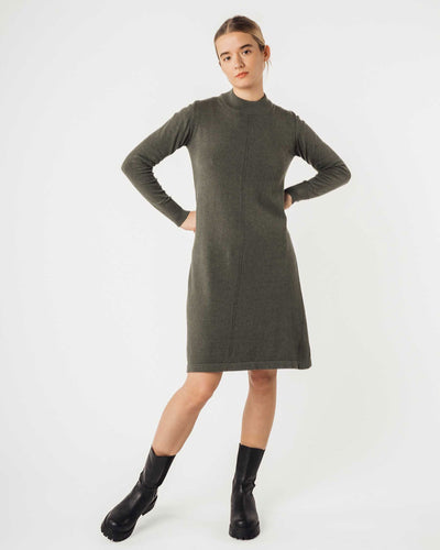 Damen Bio Baumwolle Basic Stehkragen Feinstrick Kleid